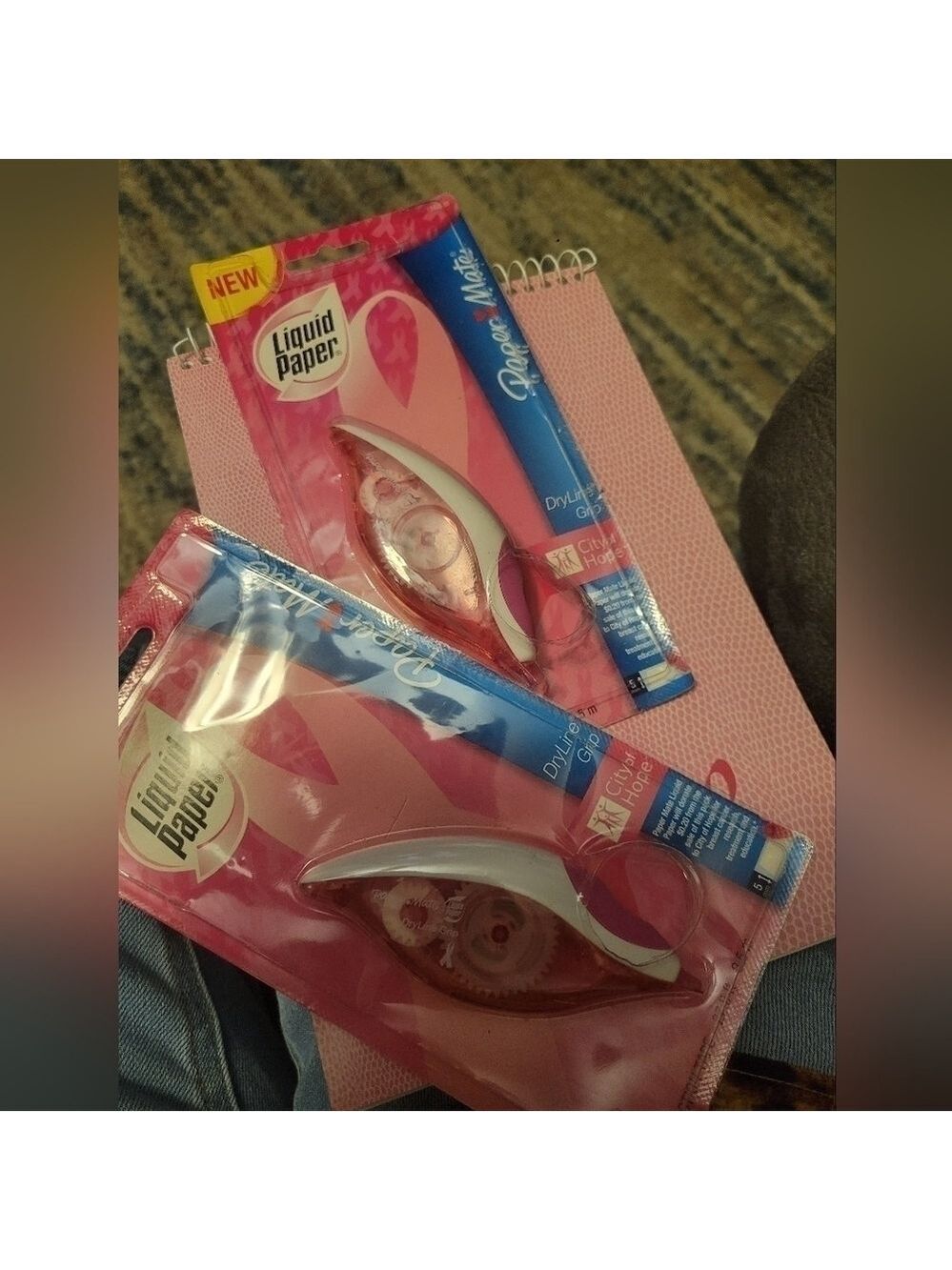 Paper Mate Breast Cancer liquid paper and notebook